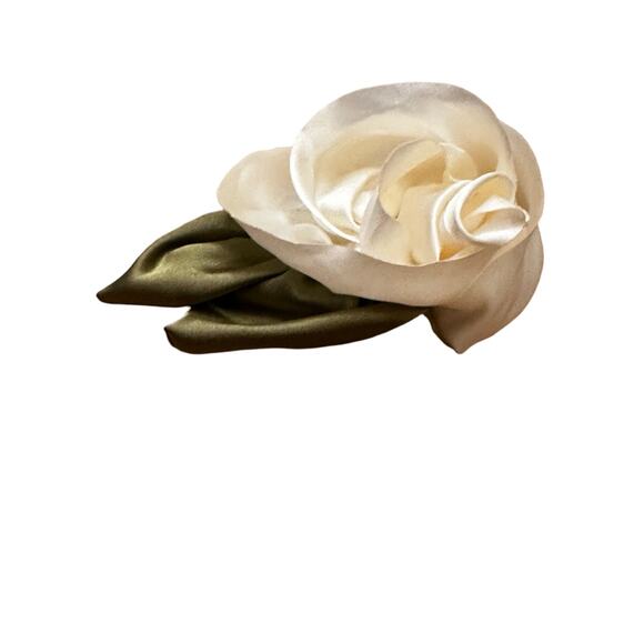 White Fabric Rose Floral Rosette Pin or Hair Tie - Picture 2 of 4